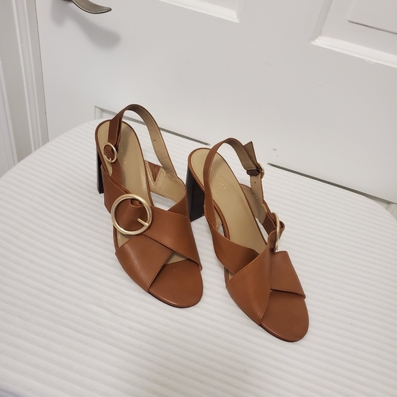 Ann Taylor Cognac in Color Leather Double Strap Buckle Close Block Sanda… - Picture 12 of 13